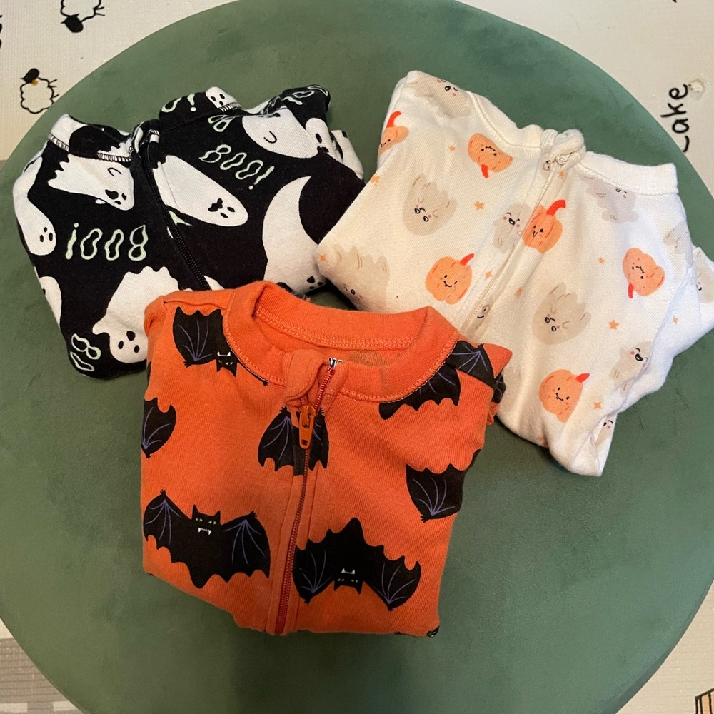 Halloween Baby One Piece Footies - Black, White, Orange